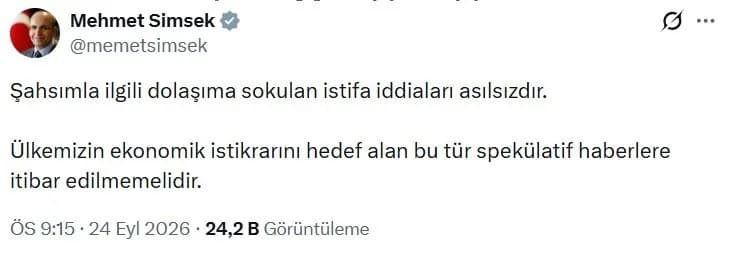 Hazine ve Maliye Bakanı Şimşek: "Şahsımla ilgili istifa iddiaları asılsızdır"