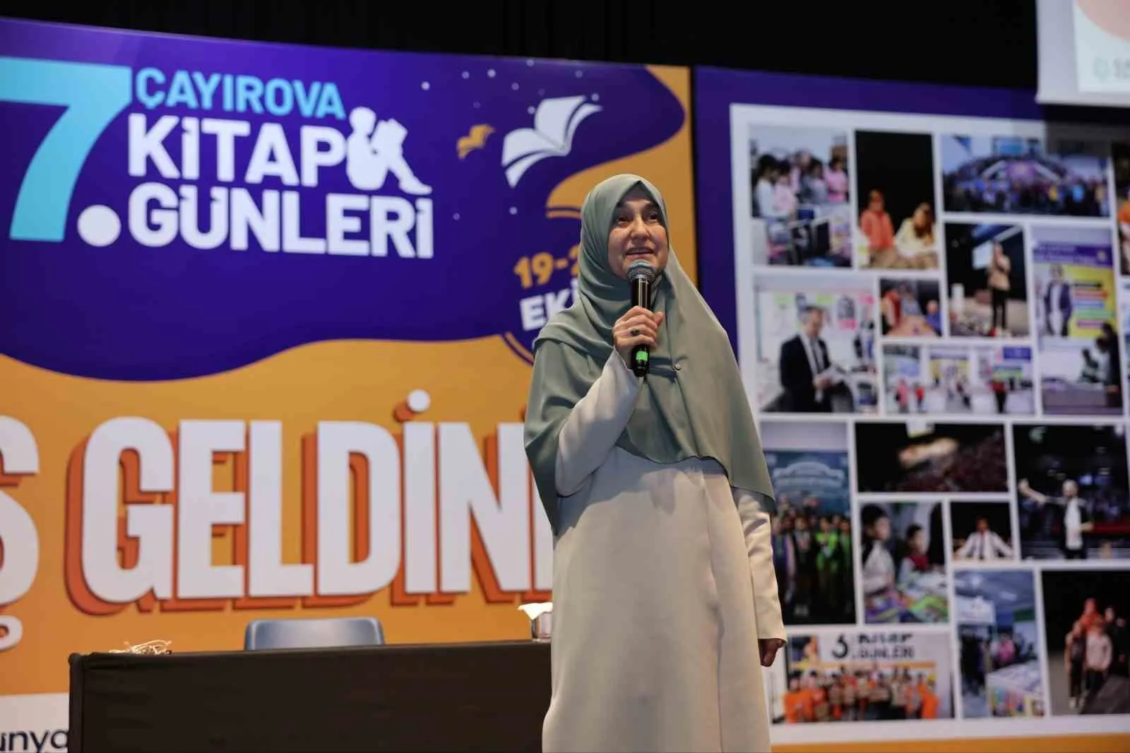 ÇAYIROVA 7. KİTAP GÜNLERİ KAPSAMINDA YAZAR SALİHA ERDİM, AİLE İÇİNDEKİ DEĞERLERİN KORUNMASI VE ÇOCUKLARIN GELECEĞİNİN ŞEKİLLENMESİNDE MANEVİ DEĞERLERİN ÖNEMİNE DEĞİNDİ.